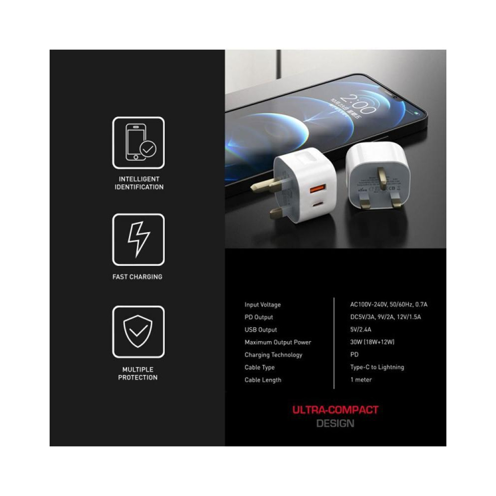 Trands 30W Dual Port Type-C & USB Charger, White - 5