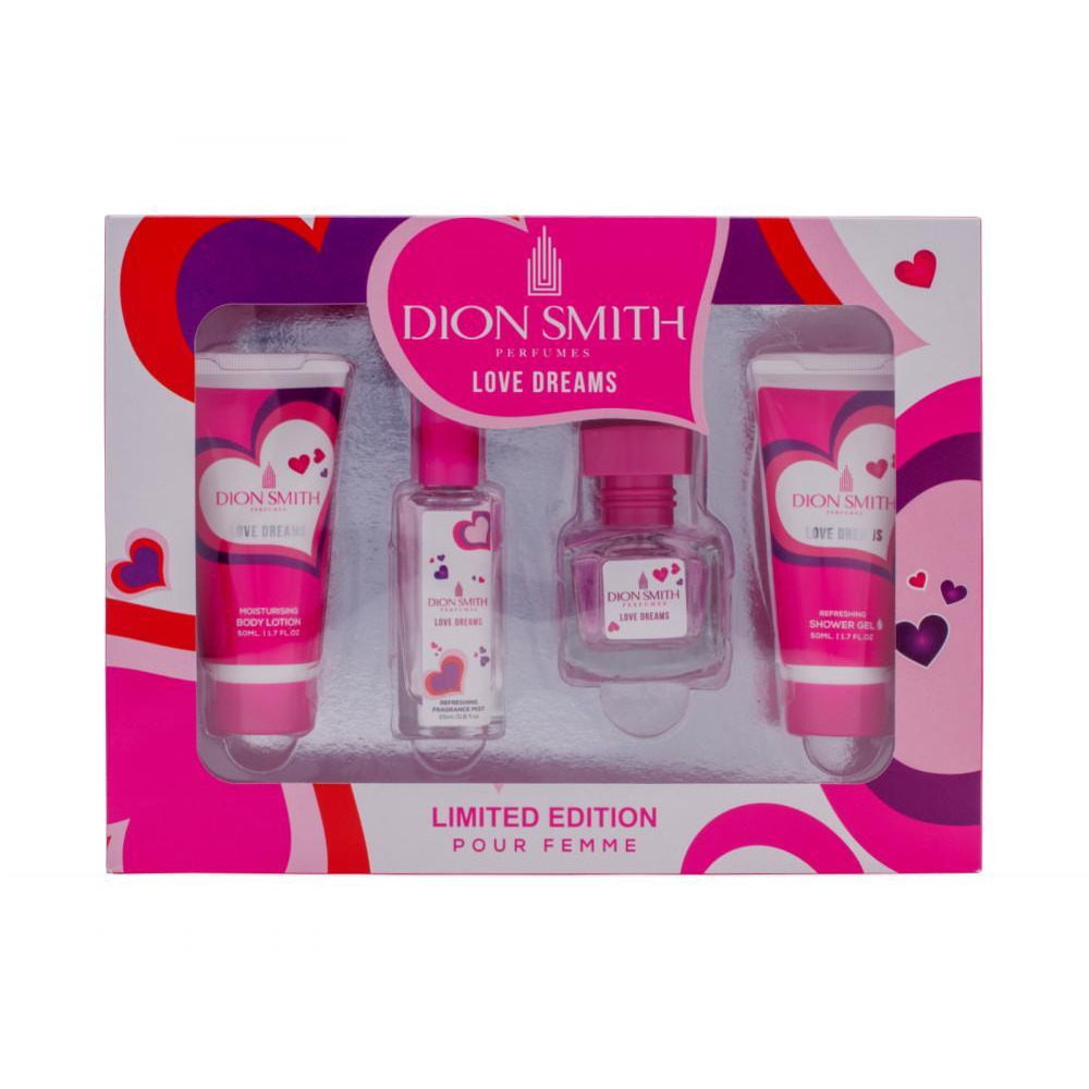 Dion Smith Love Dreams Limited Edition Gift Set for Women 50ml + Body Mist 25ml + Body Lotion 50ml + Shower Gel 50ml (Pack of 4) - 1