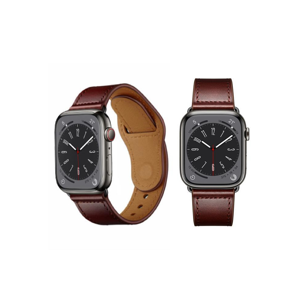 سوار بديل من الجلد الطبيعي لساعة Apple مقاس 41/40/38 ملم من السلسلة 8/7/6/5/4 / SE - 2