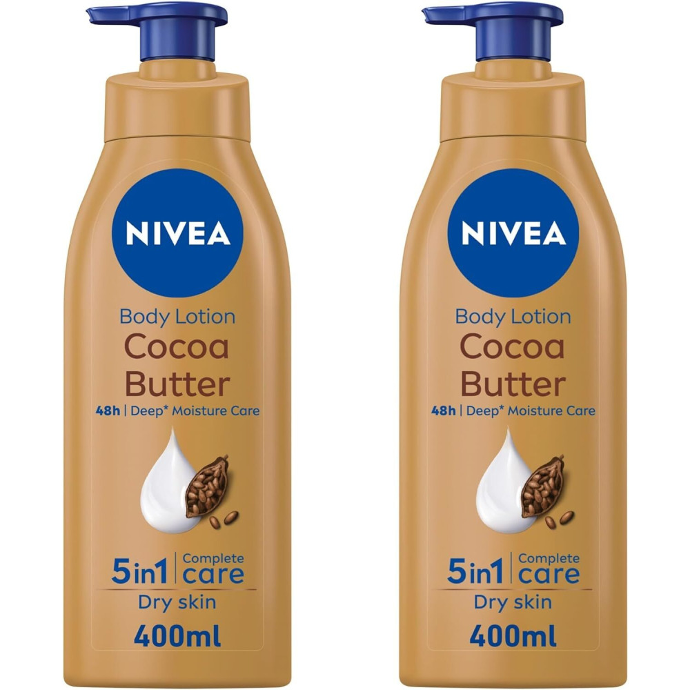 NIVEA Body Lotion for Dry Skin, Cocoa Butter, 5in1 Complete Care, 48H Deep Moisture, 2x400ml, Pack of 2 - 1