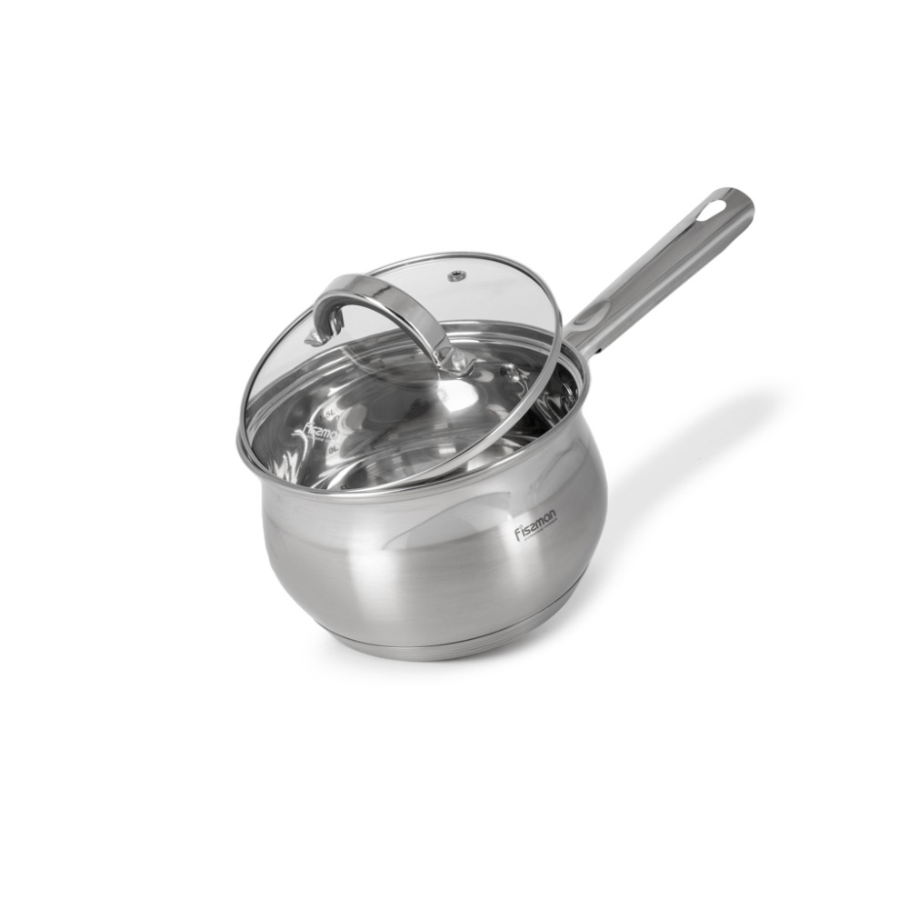 FISSMAN Saucepan with Glass Lid 16x10.5cm / 2.1L, Stainless Steel 18/10 INOX30 Sauce pan Felina Series - 1