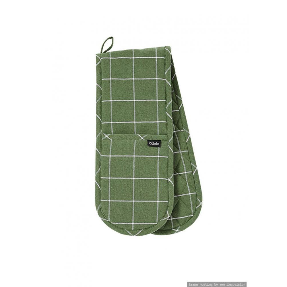 Ladelle Eco Check Green Double Oven Mitt - 1