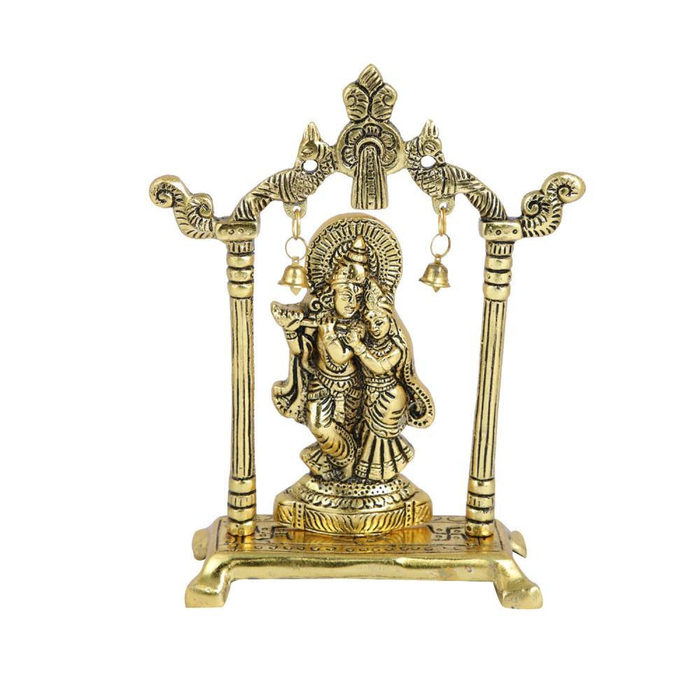Collectible India Metal Gold Plated Radha Krishna Idol Sculpture Statue Figurine Decorative Showpiece for Janmashtami Home Decoration Temple and Gift  - 1