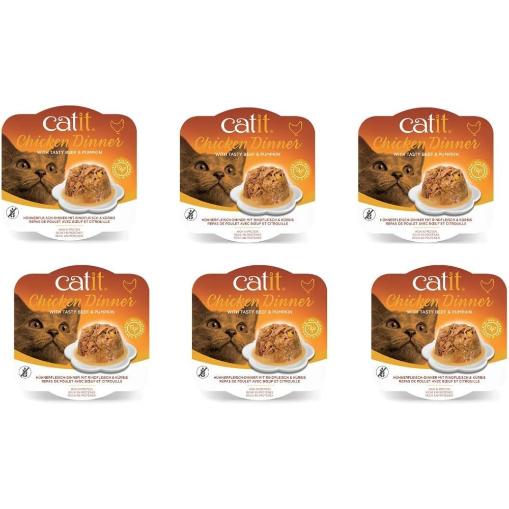 Catit Chicken Dinner, Beef & Pumpkin, Pack of 6 x 80g - 1