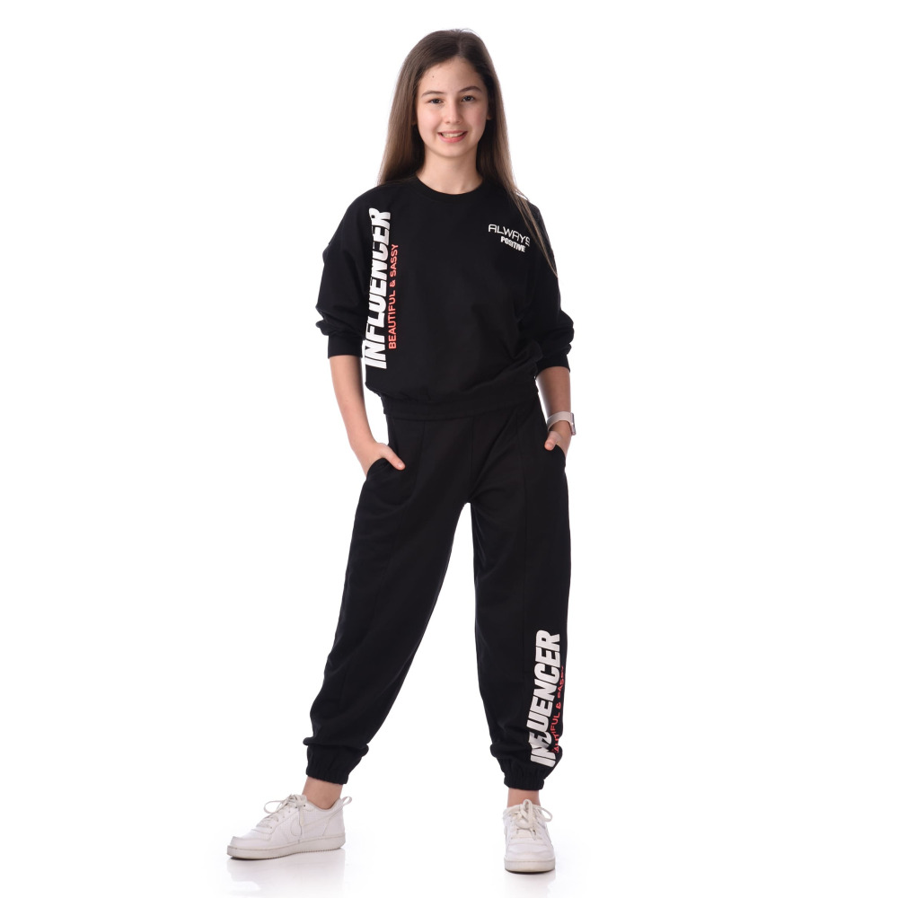 Комплект Из 2 Предметов Для Девочек, толстовка С Длинным РУКАВОМ + Брюки (11-12 лет), черный - 3