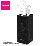 Fissman Kitchen Knife Organizer 10x10x22cm, Square Shaped, Black Marble (Plastic) - 7 miniature
