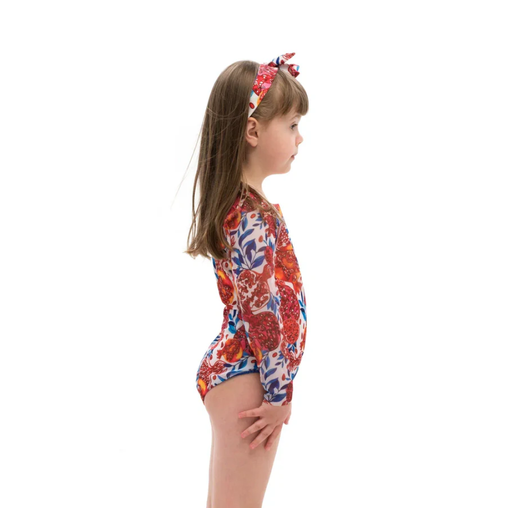 KID's Closed Back One-piece Swimsuit with Sleeves, Pomegranate Red, size 146 - 2