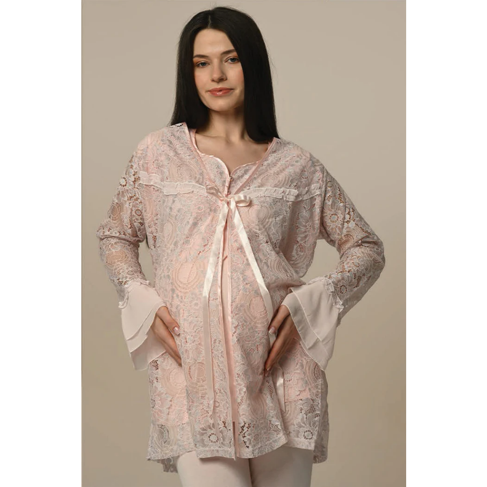 Hidden Beauty Lingerie Maternity 3 pcs - Pajamas Set with Robe, Pink - L - 2