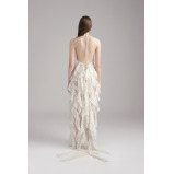 Dress Santorini  Halter V Neck Ruffle Ruched, Maxi, Cream, size M - 2 miniature