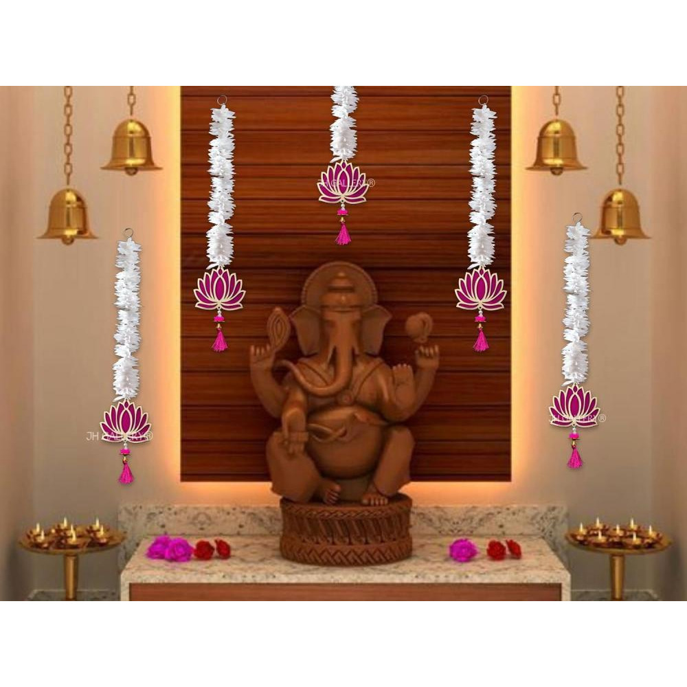 JH Gallery Lotus Hangings للديكور الزهور الجدارية المعلقة لديكور المعبد، Mandir DECOR Diwali Decor، عناصر تزيين Pooja (حزمة من 5) - 3