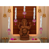 JH Gallery Lotus Hangings للديكور الزهور الجدارية المعلقة لديكور المعبد، Mandir DECOR Diwali Decor، عناصر تزيين Pooja (حزمة من 5) - 3 miniature