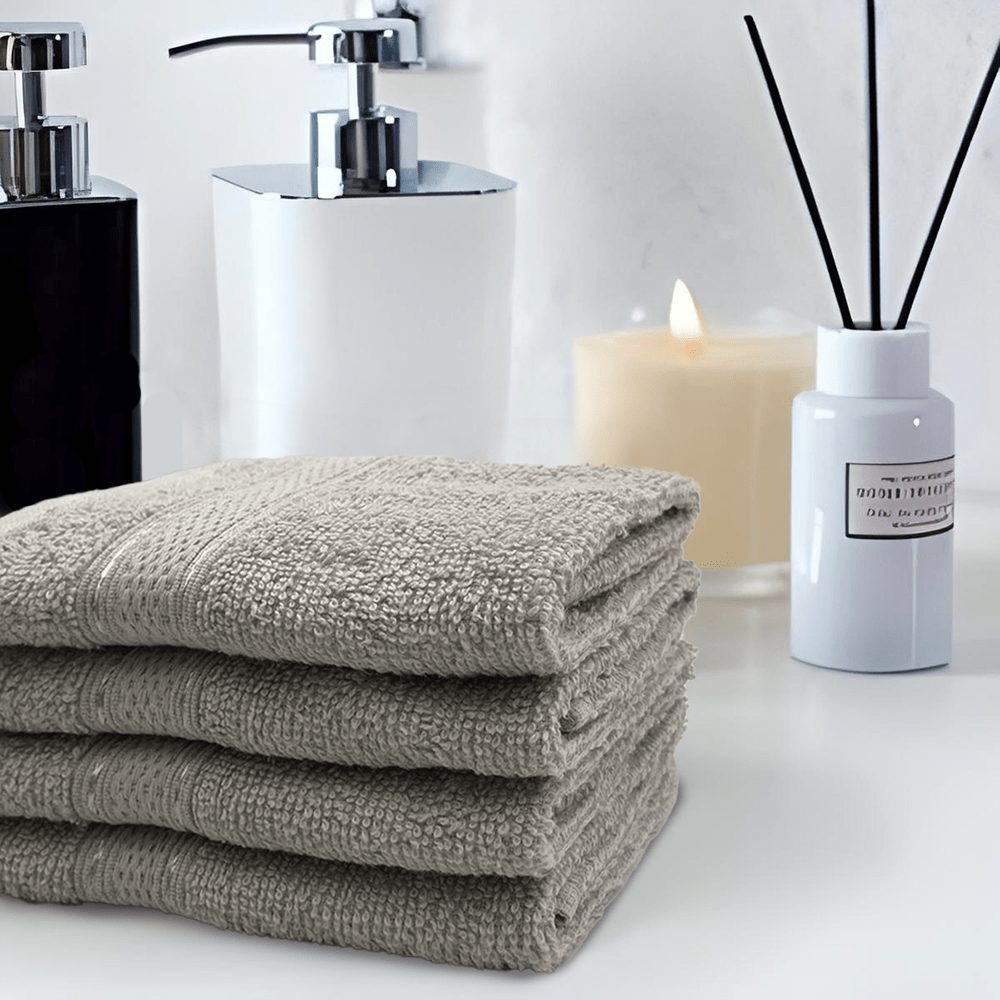 Face Towel BYFT Daffodil Stripe Diamond Dobby, Cotton 500 Gsm, 30 x 30 Cm, Light Grey, Set of 6 - 4