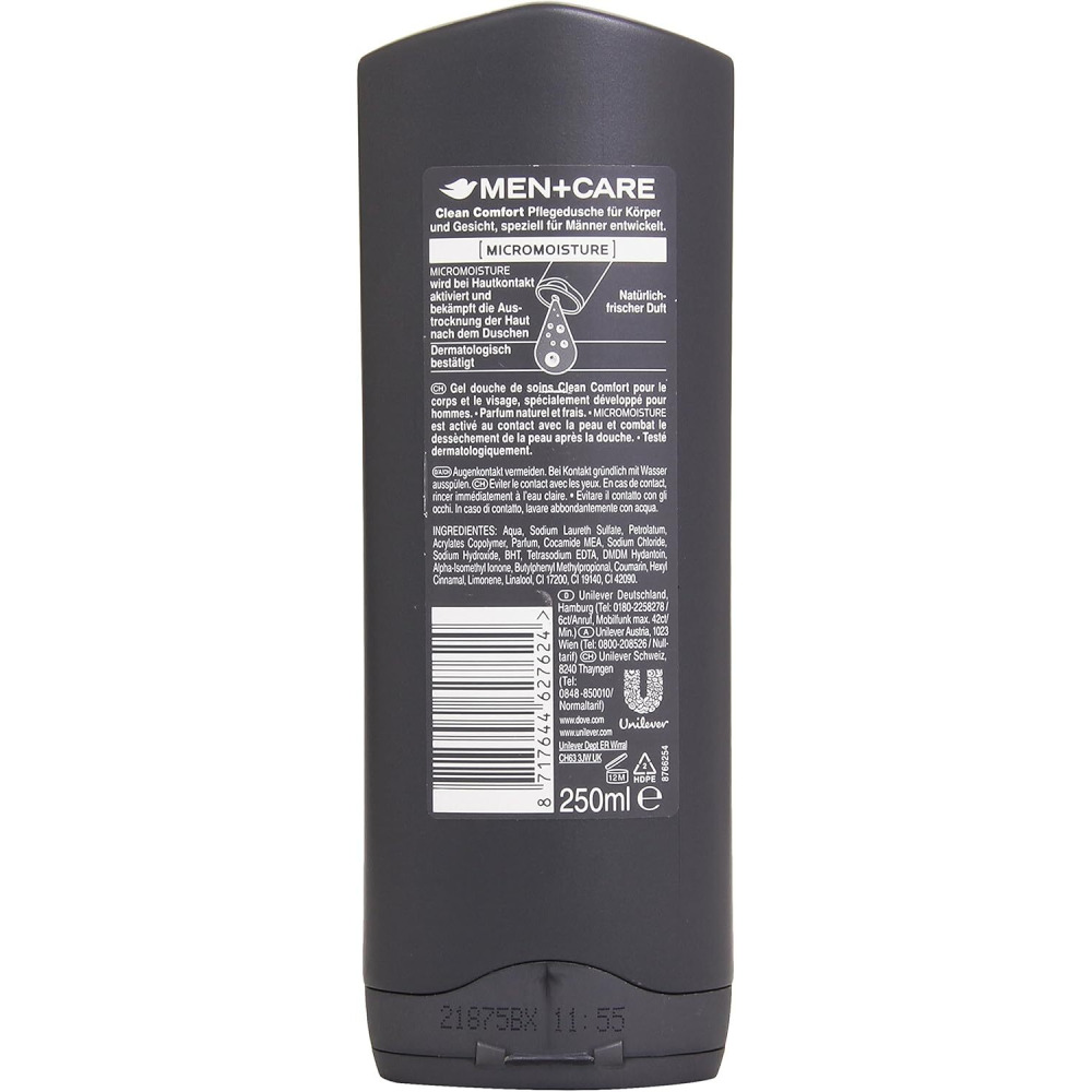 Гель Для Душа Dove Men CLEAN Comfort, ДЛЯ ТЕЛА И лица, 250 мл - 2