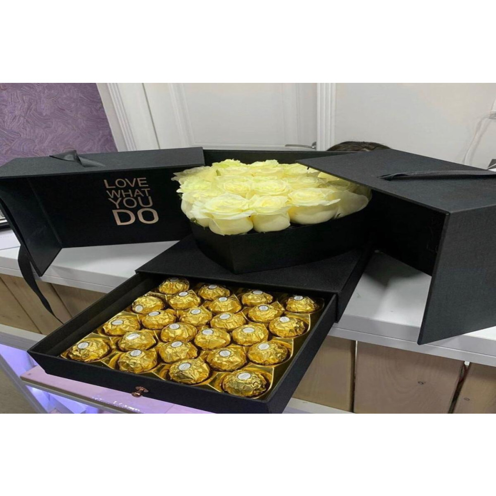 Valentine White Roses Hatbox - 25 Stunning Roses for Love - 1