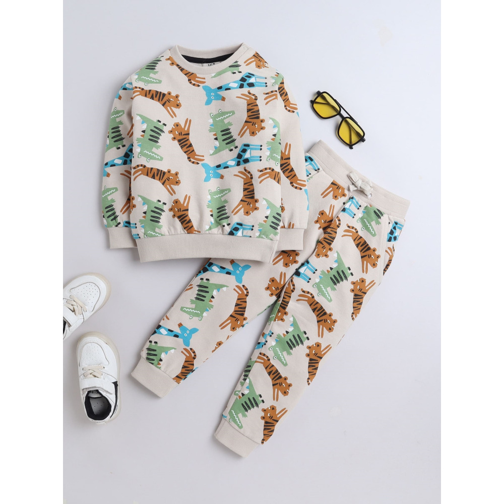 КОМПЛЕКТ ИЗ 2 Предметов: толстовка С ПРИНТОМ и Джоггеры для мальчиков (12-18 месяцев), бежевый - 3