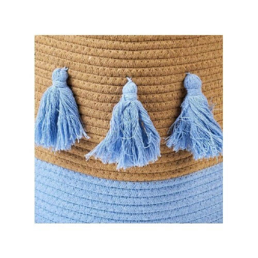 Homesmiths Cotton Rope Basket Upper Mouth Natural  Blue Dia30 x H30 cm - 2