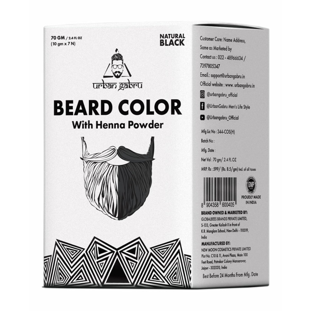 Urbangabru Beard Color with Henna Power for Men, 70g - Black (Pack of 1) - 1