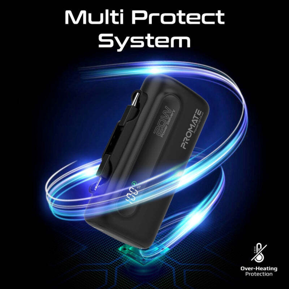 Promate Ultra-Compact Fast Charging Power Bank with Dual foldable USB-C™ & Lightning Connectors - 4