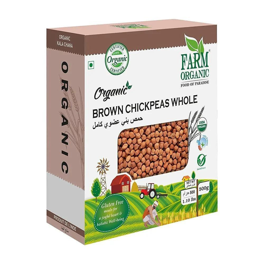 Фермерский Органический Нут Без Глютена, Коричневый Доллар, Цельный (Кала-Чана) - 500 Г - 1