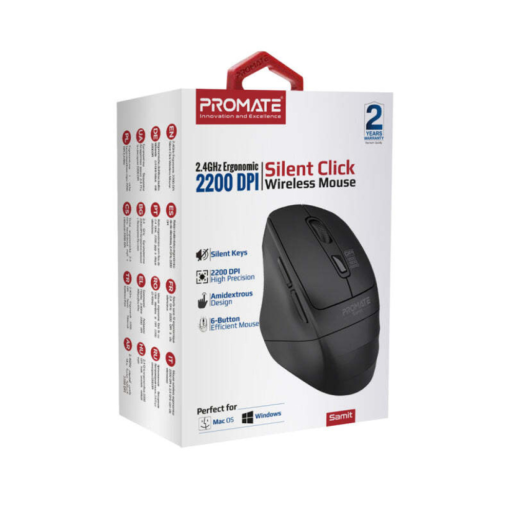 Promate Samit 2.4GHz Ergonomic 2200 DPI Silent Click Wireless Mouse - 1