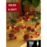 مخروط الصنوبر تحت عنوان الخريف وأضواء سلسلة التوت الأحمر، 6.56 قدم 20 إبرة صنوبر Led إكليل خفيف، مثالي لتزيين شجرة العطلات في الأماكن المغلقة أو الهوا - 6 miniature