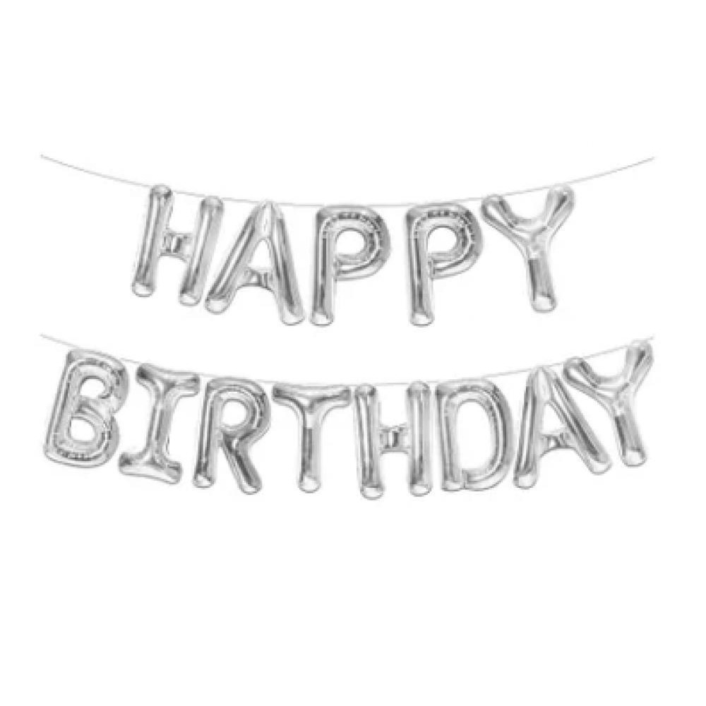 Highland / Baloons, Decoration for birthday "Happy Birthday", Banner, Silver, Foil  - 1