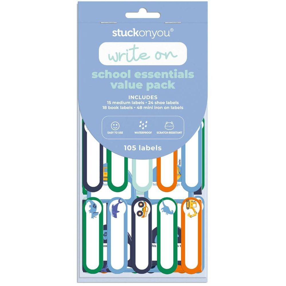 Stuck on You School Essentials Value Pack, Easy to Use, Waterproof, Scratch Resistant, 105Labes, Revs & Roars - 1