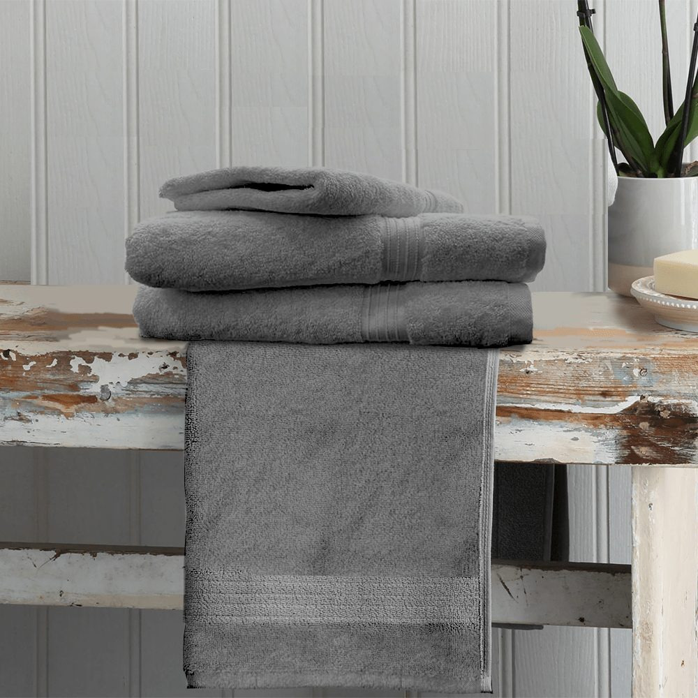 منشفة حمام BYFT Home Essentials دوبي مخططة أفقيًا، 90X180 سم، قطن 550 جرامًا للمتر المربع، فحمي، مجموعة من 1 - 4