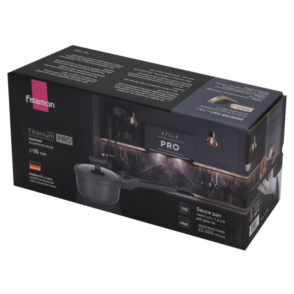 Fissman Saucepan Titanium Pro 16cm/1.4LTR With Glass Lidwith Cast Aluminum and Non- Stick Coating - 8