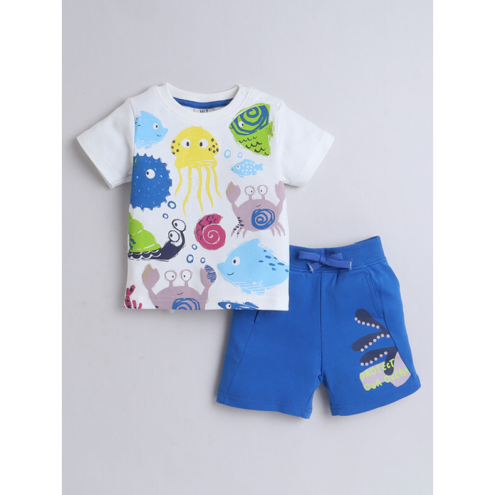 Victor and Jane Infant Boys' Cute Sea Advanture White T-Shirt and Shorts Set 12-18M - 1