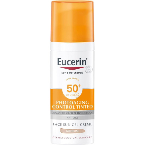 Eucerin, Sunscreen, Photoaging control tinted, Sun gel-cream, Anti-age, SPF 50+, High UVA UVB protection, 1.69 fl. oz. (50 ml)