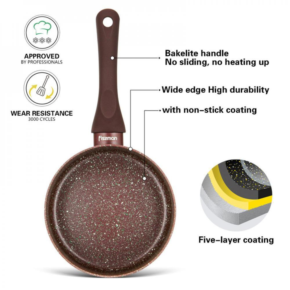 Fissman Deep Sauce Pan 16x8cm Mosses Stone Series Non Stick Aluminum Brown - 3