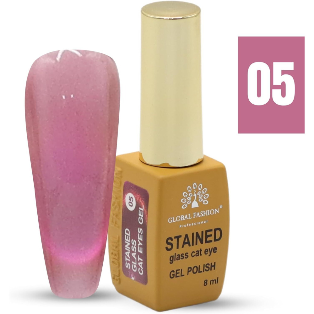 Global Fashion Stained Glass Cat Eye Gel Polish 8ml, Holographic Shimmer, Magnet Included, Long-Lasting, High-Gloss, UV/LED Soak Off, Professional(05) - 5