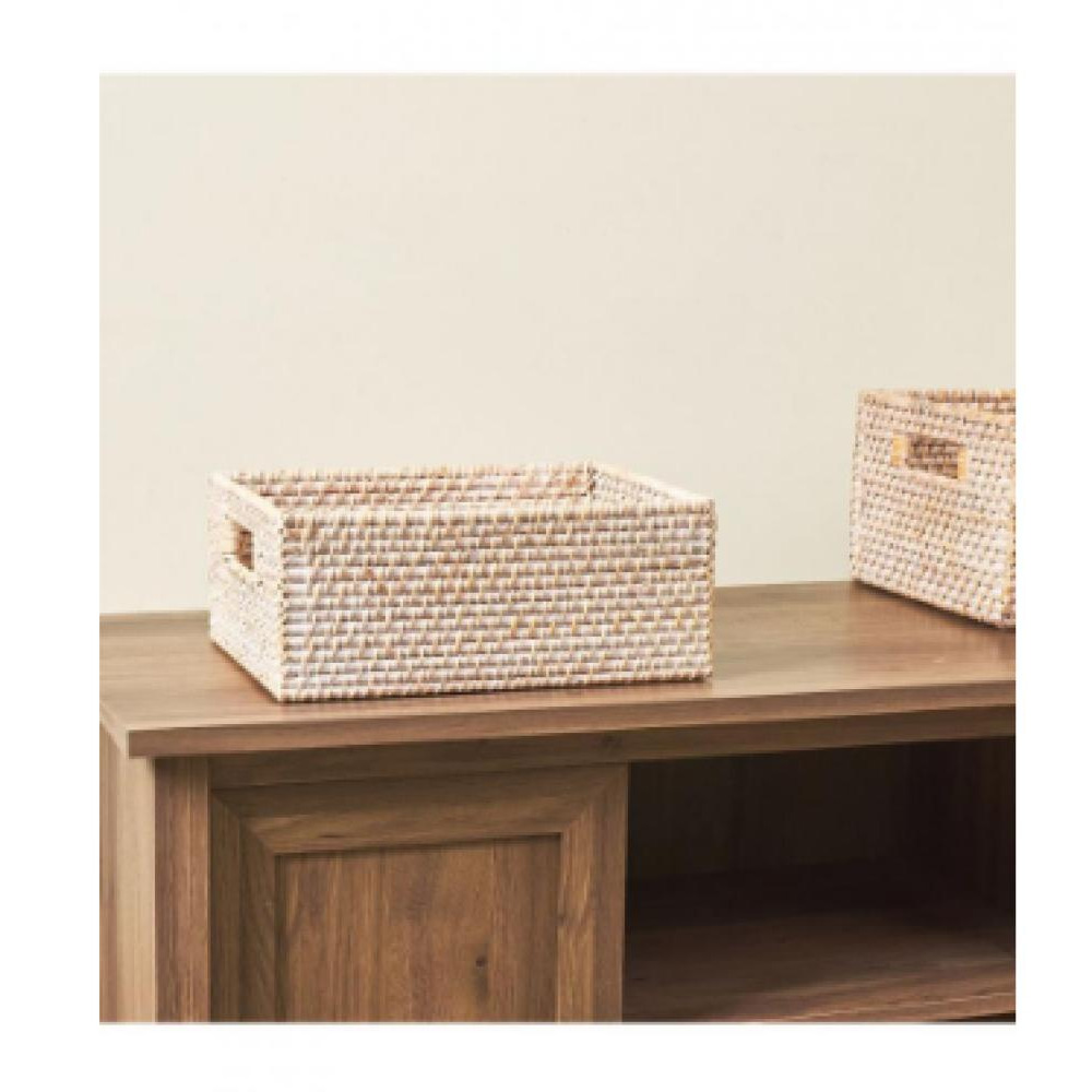 Homesmiths Whitewashed Rattan Storage Bins With Handles Medium - 2