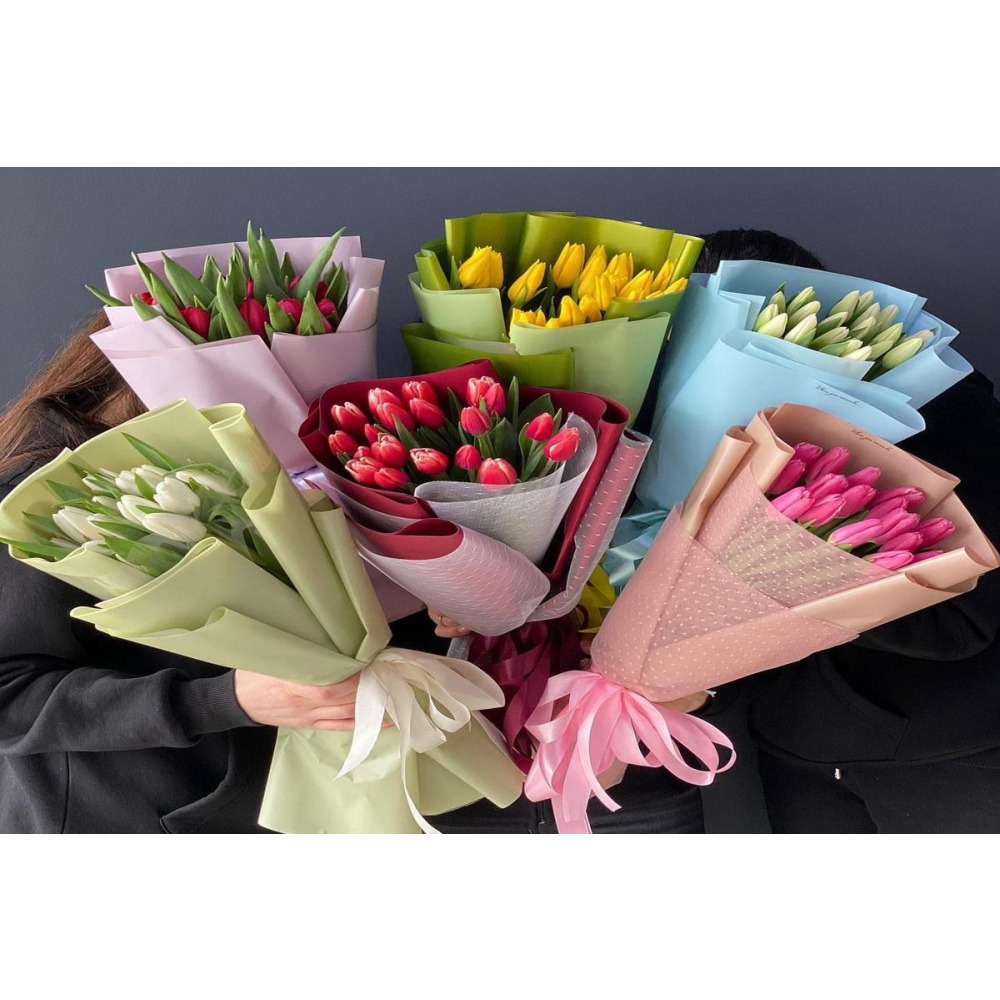 Rainbow Tulips - Contemporary Style Tulips Multi-Coloured (15 Stems per Bouquet, 6 Bouquets) - 1