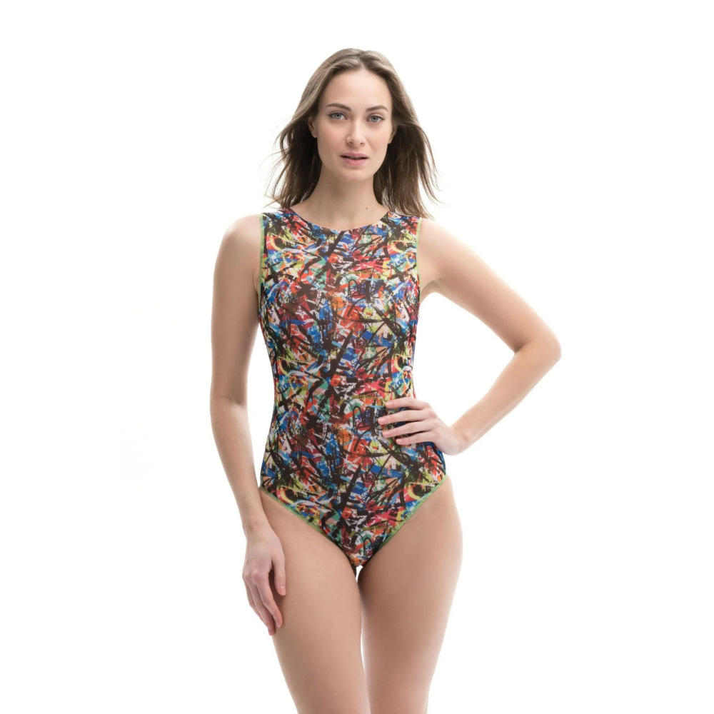 ملابس سباحة قطعة واحدة بدون أكمام فن الشارع (XS) - 1