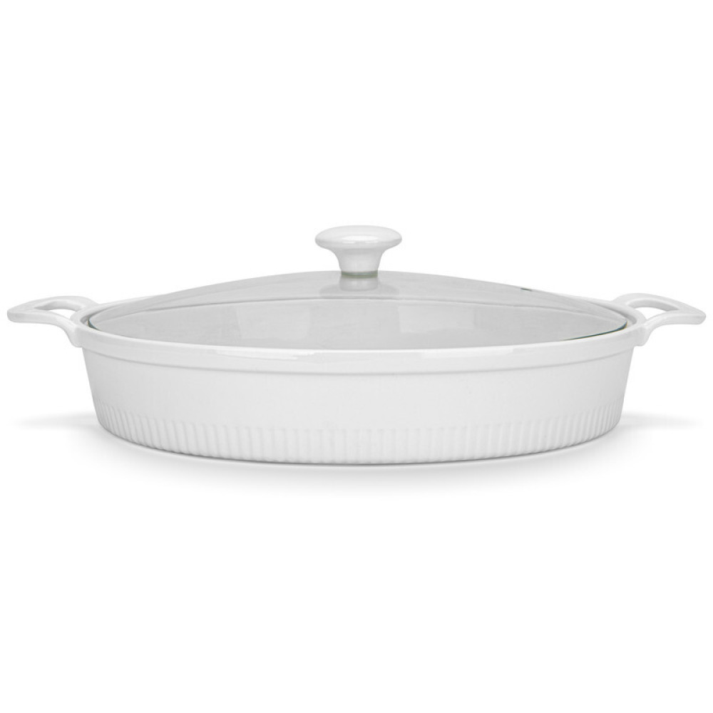 Fissman Oval Baking Dish with Glass Lid 31cm/2.1LTR, Porcelain - 4