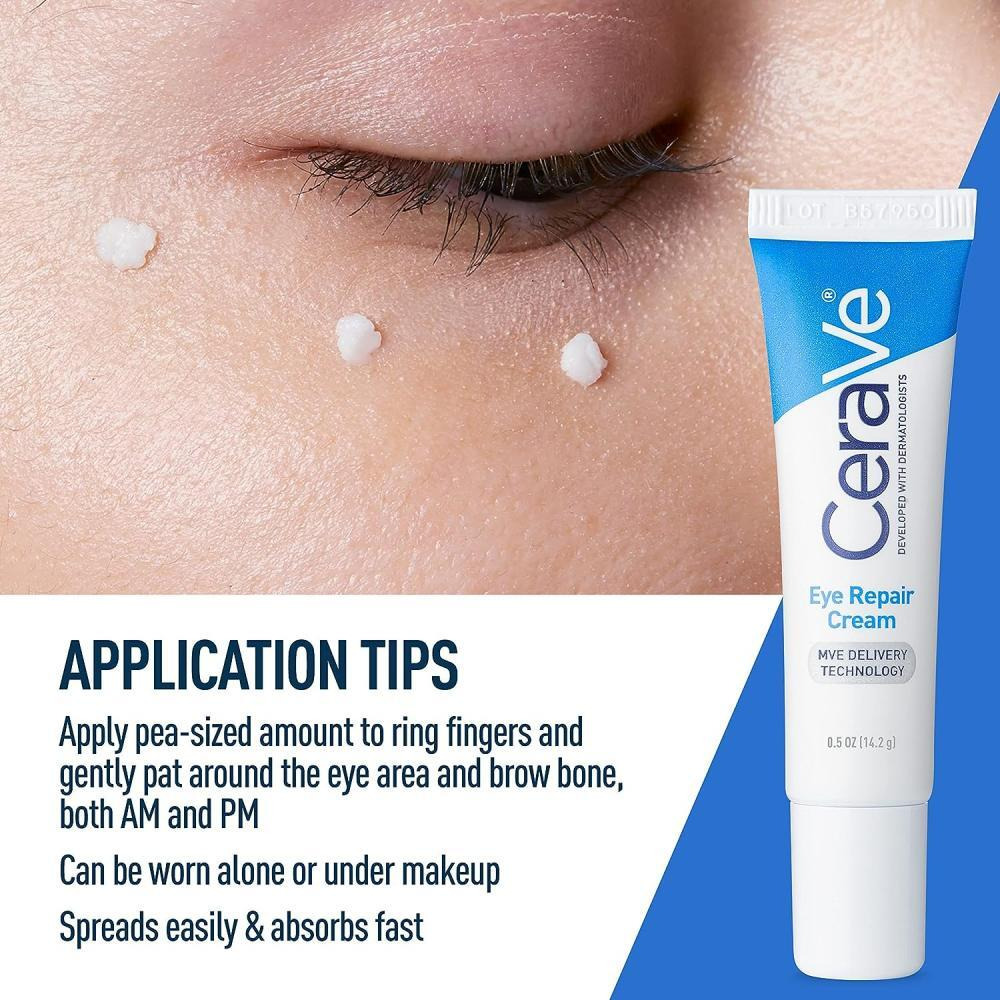 CeraVe Eye Repair Moisturizing Cream for Dark Circles and Puffiness with Hyaluronic acid and Ceramides, 0.5Oz, 14 ml - 2