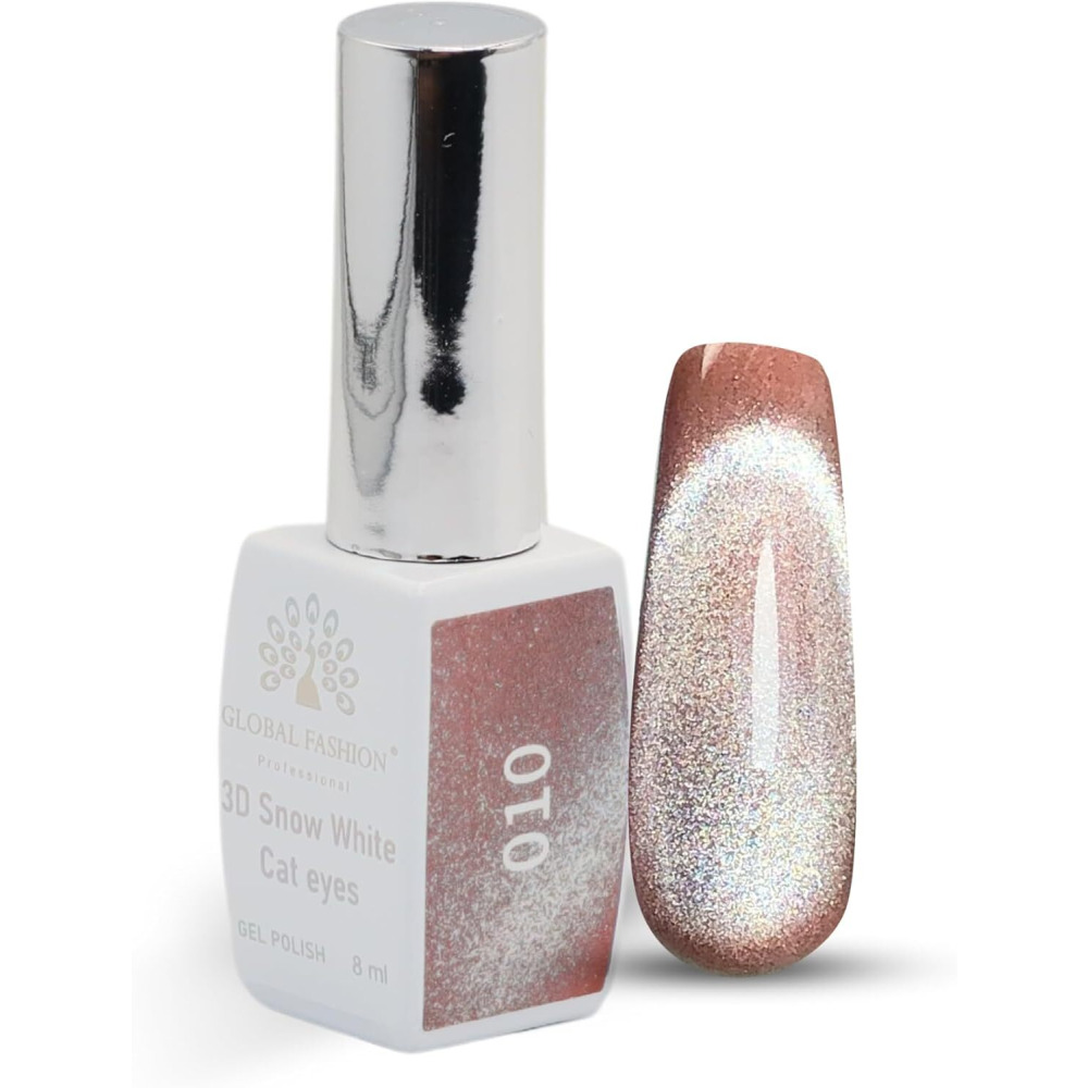 Global Fashion Professional 8 МЛ 3D Snow White Cat Eye Gel POLISH - Стойкий, МЕРЦАЮЩИЙ ЛАК ДЛЯ ногтей, (010, 8 мл) - 1