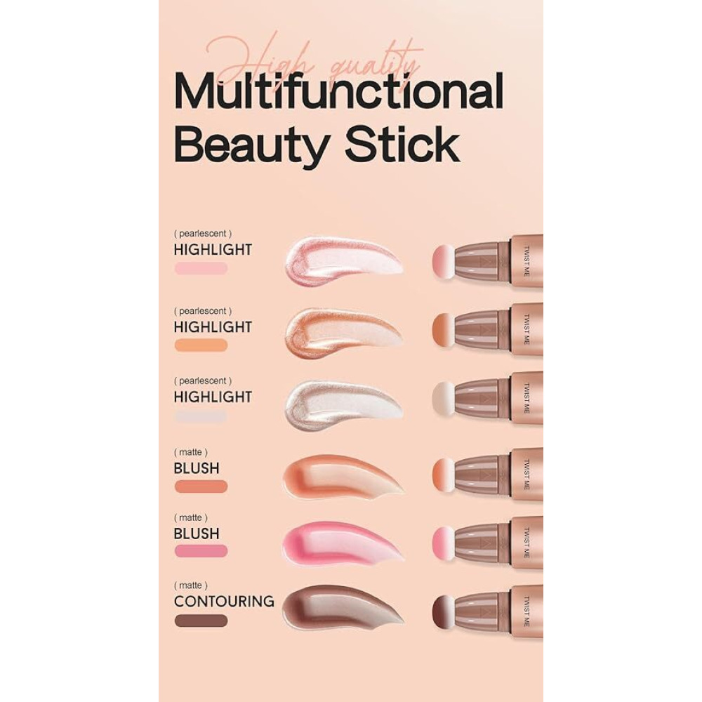 Mousse Liquid Blush For Cheeks Cream Face Blusher Stick with Sponge Palette Bronzer Highlighter Shape Moisturizing And Breathable Matte Finish H1 - 6