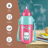 Milton Kool Trendy 400 Plastic Insulated Water Bottle with Straw for Kids, 370 ml, Cherry Pink - 2 miniature