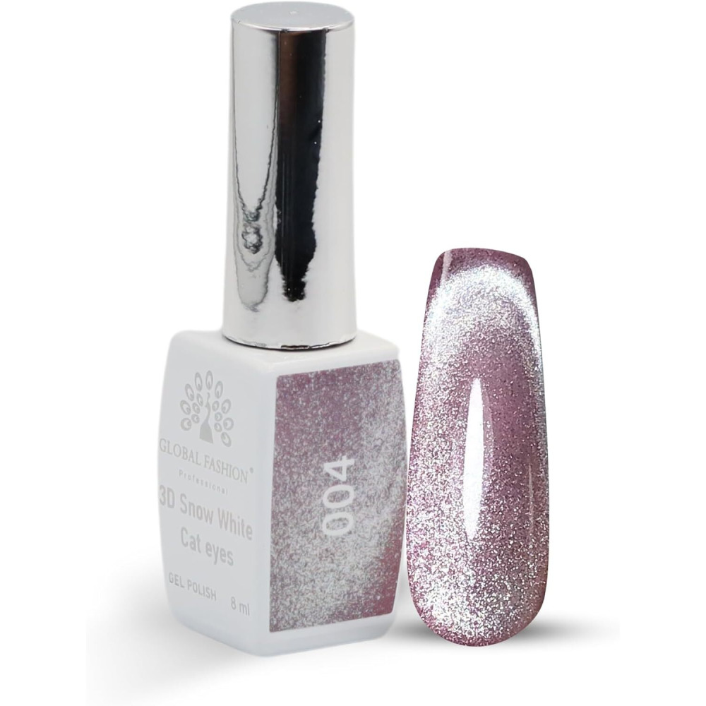 Global Fashion Professional 8 МЛ 3D Snow White Cat Eye Gel POLISH - Стойкий, МЕРЦАЮЩИЙ ЛАК ДЛЯ ногтей, (004, 8 мл) - 1