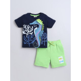 Victor and Jane Boys' Sea Horse Navy and Neon Green T-Shirt and Shorts Set 3-6M - 1 miniature