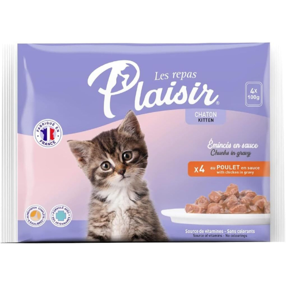 Wet Food Plaisir Kitten Cats Chunks, with Chicken in Gravy, 4 x 100g - 1