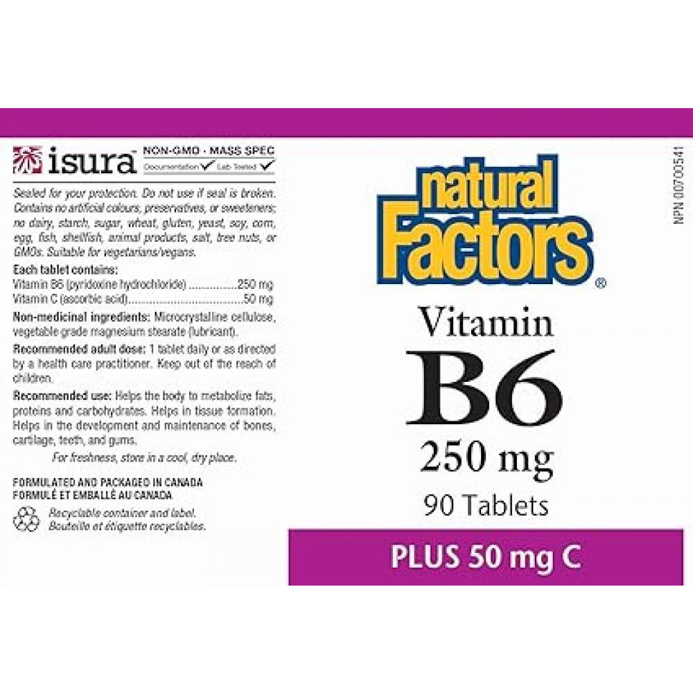 Natural Factors Витамин B6 250 Мг Плюс 50 Мг Витамина C, 250 мг, 90 Таблеток - 3
