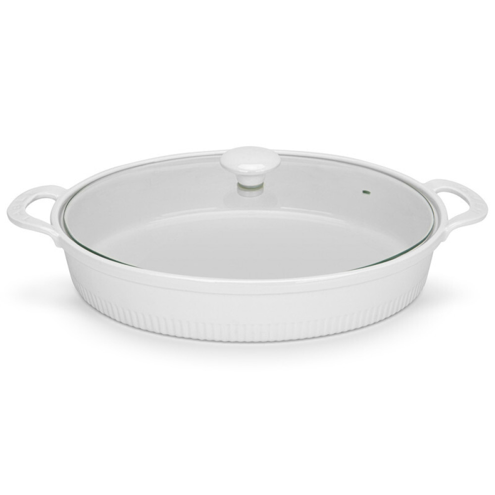 Fissman Oval Baking Dish with Glass Lid 31cm/2.1LTR, Porcelain - 1