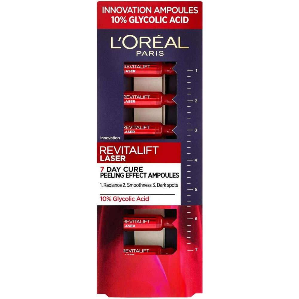 L'Oreal Paris Peel Revitalift Laser Renew, Serum 10 Percent Glycolic Acid Ampoules, 7 x 1 ml - 1