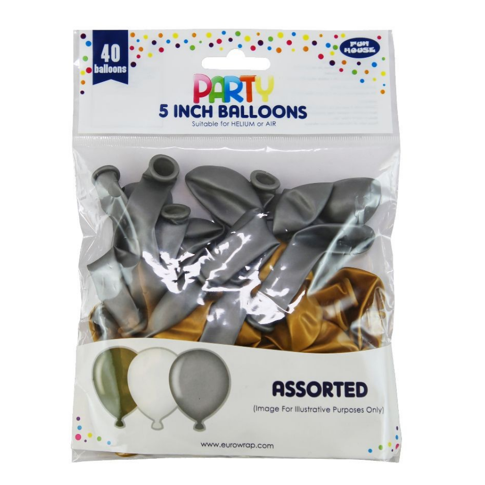 Fun House 5 Inch Silver \& Gold Balloons Pack of 40 - 1