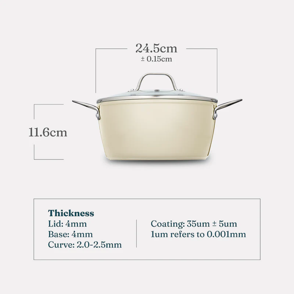 Cosmic Cookware Cosmo Non-Stick Casserole: Glass Lid & Ceramic Coating with Effortless Cooking - Cream - 3