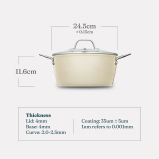 Cosmic Cookware Cosmo Non-Stick Casserole: Glass Lid & Ceramic Coating with Effortless Cooking - Cream - 3 miniature